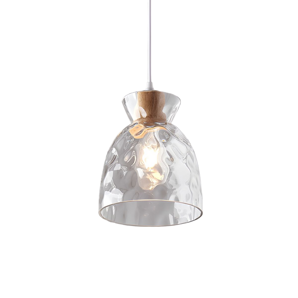 Dane Nordic rippled glass pendant light in cone shape with black suspension cord