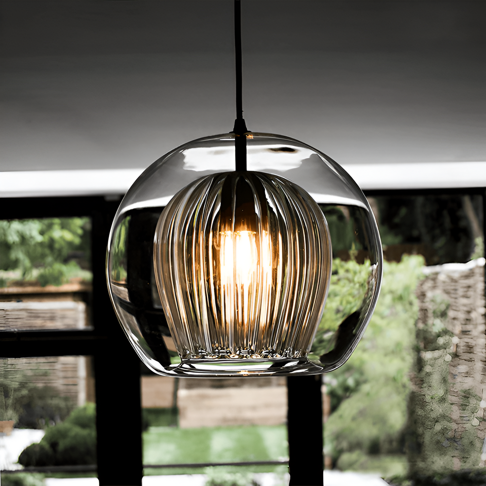 Retro glass globe pendant light in smoke grey, Ø25 cm (9.84")