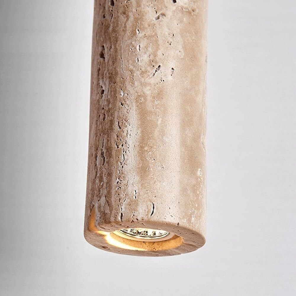 Marbled Travertine Cylinder Pendant Light, Dia 4.5 cm (1.77") x H 40 cm (15.75")