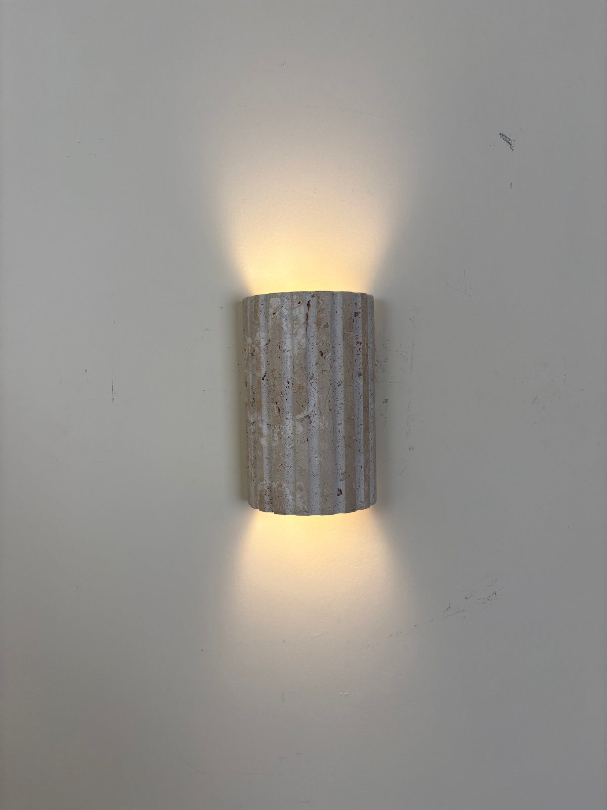 Minimalist rectangular travertine outdoor LED wall light