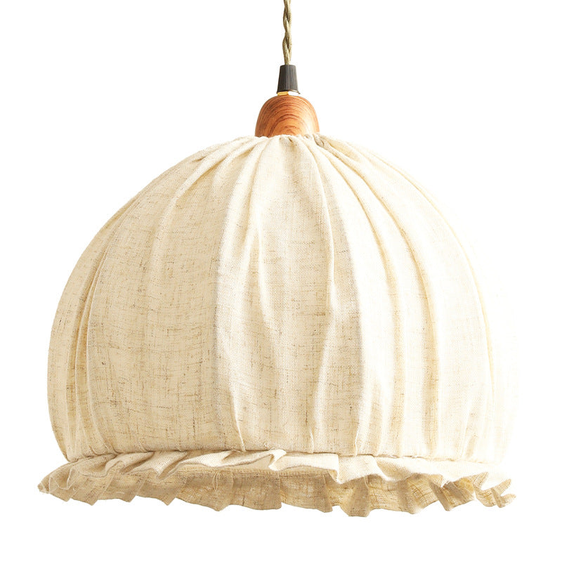 Japandi Linen Pendant Light with Wooden Accent - Dia 22 cm (8.66") / Wood