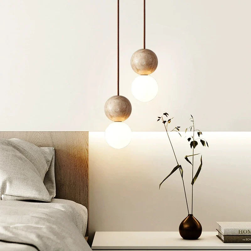 Cream Travertine Globe Pendant Light