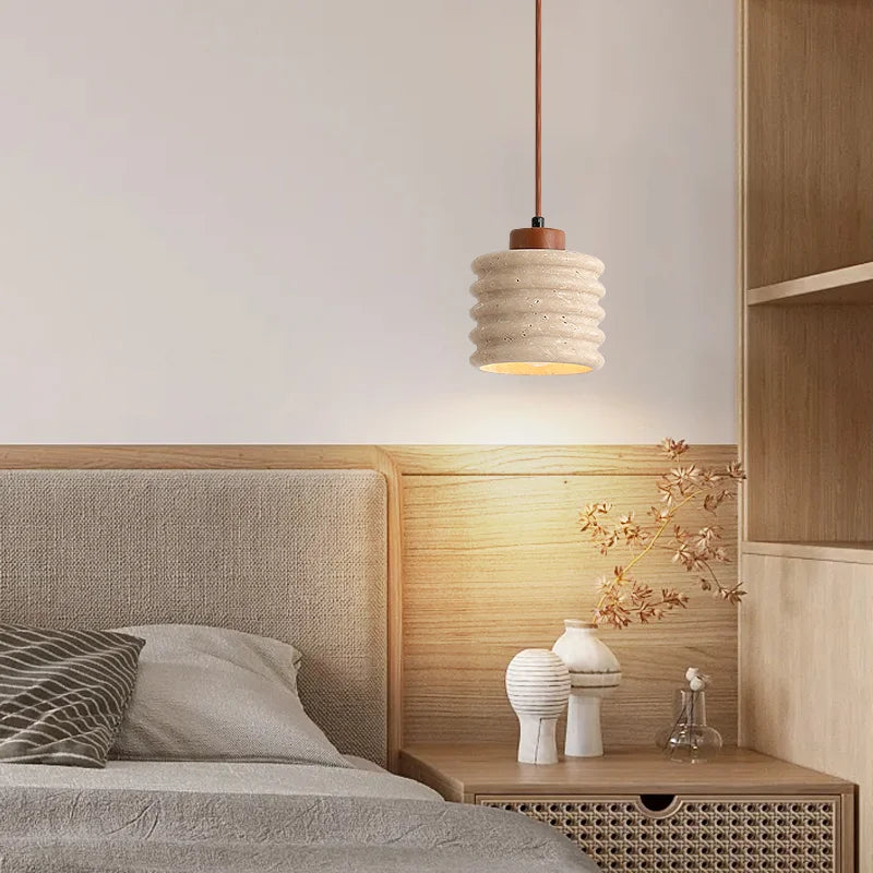 cream travertine pendant light detail view 15