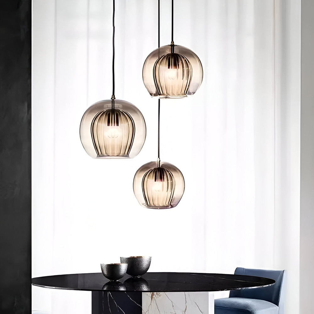 Retro glass globe pendant light in smoke grey, Ø20 cm (7.87")