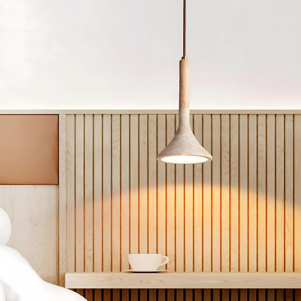 Natural travertine pendant light with adjustable suspension