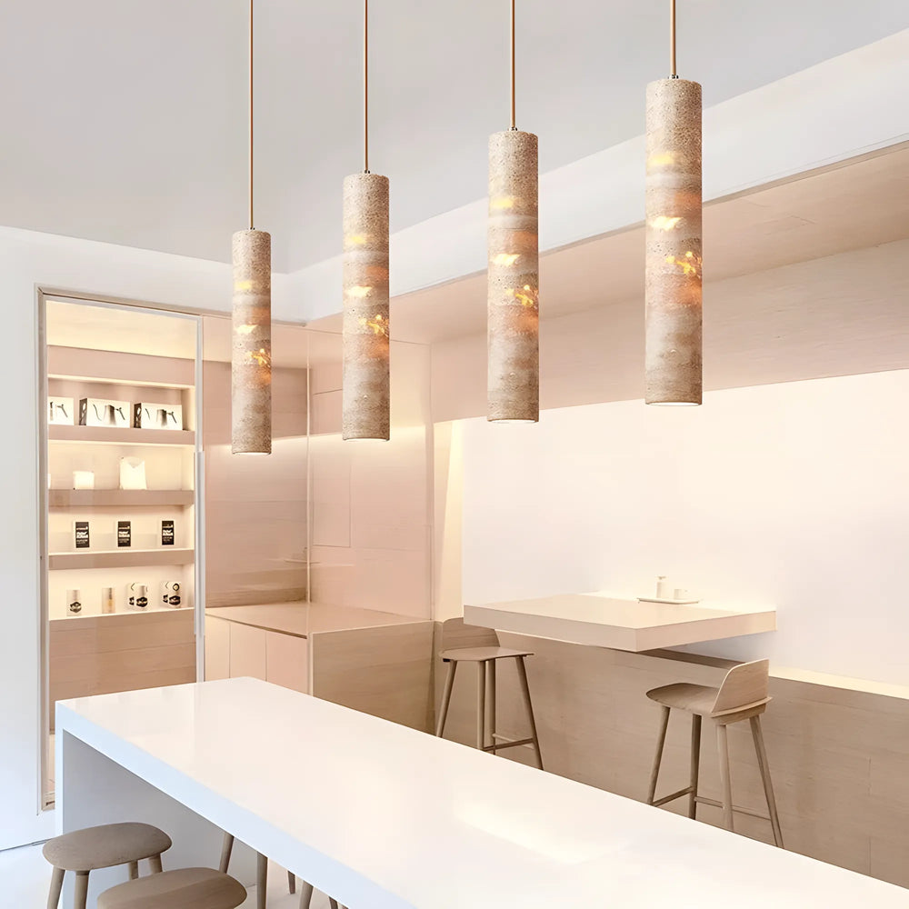 Slim cream marble pendant light with integrated LED