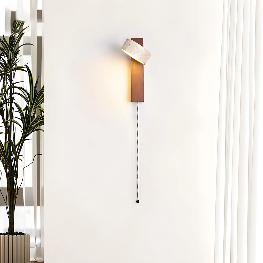 Japandi wood reading wall light with adjustable integrated LED