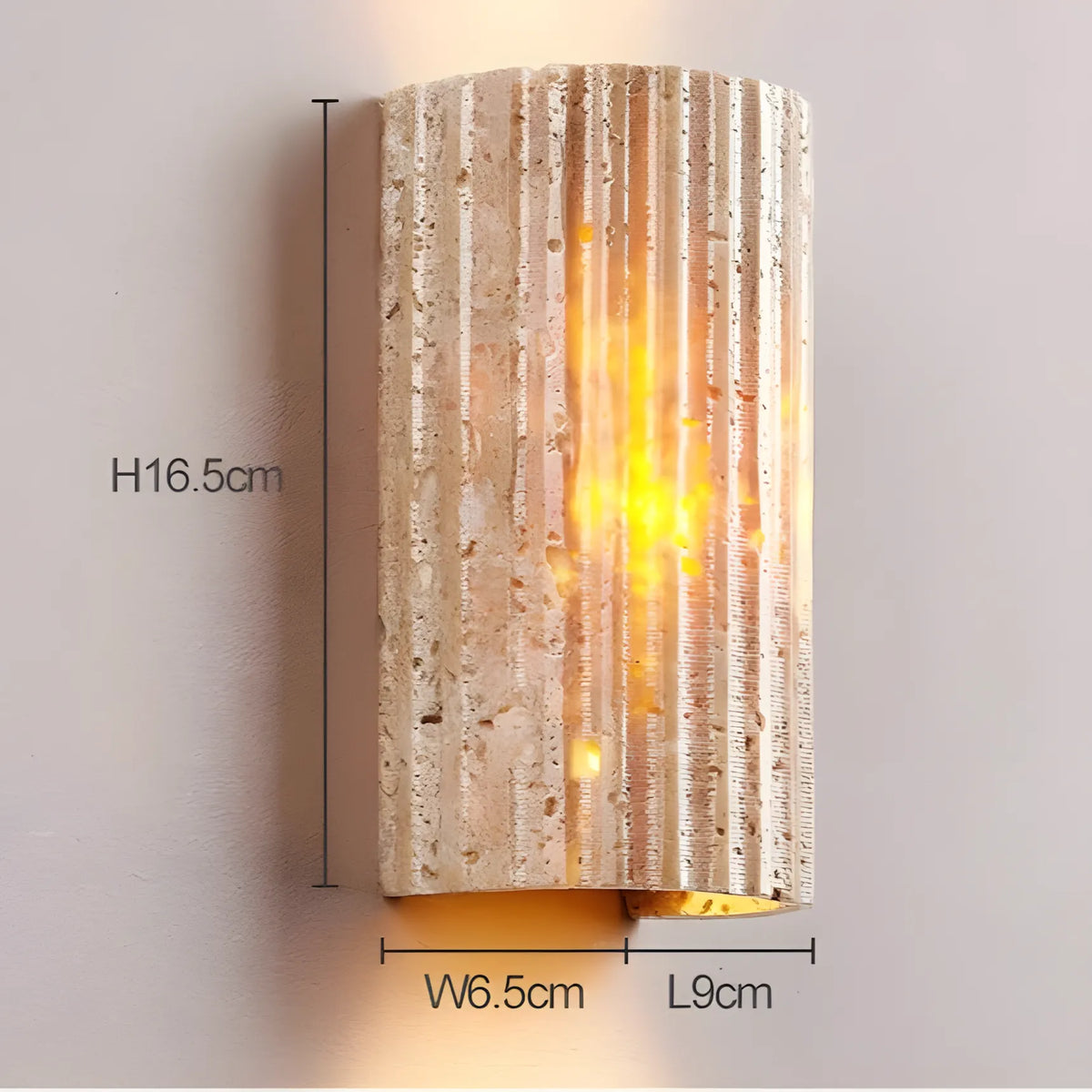 Rectangular travertine exterior wall light with integrated LED dimensions